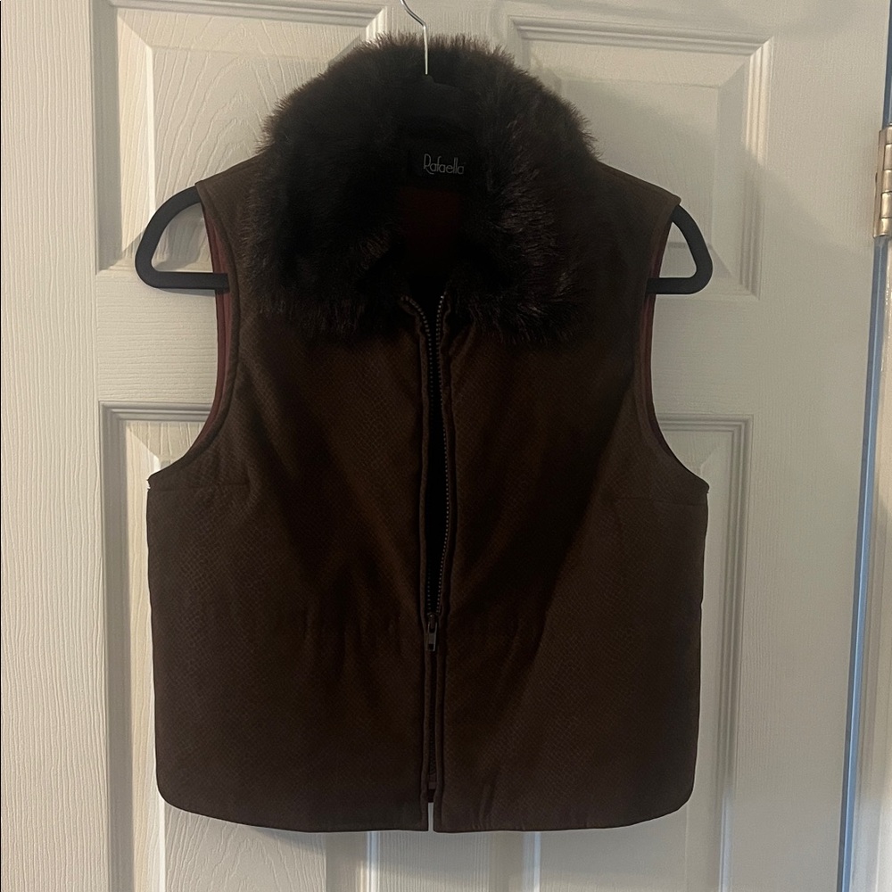 Rafaella Dark Brown Vest with Fur Collar